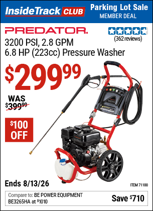 www.hfqpdb.com - PREDATOR 3200 PSI, 2.8 GPM, 6.8 HP (223CC) PRESSURE WASHER Lot No. 71100/72985