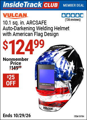 Harbor Freight VULCAN 10.1 SQ. IN. ARCSAFE AUTO-DARKENING WELDING HELMET WITH AMERICAN FLAG DESIGN coupon