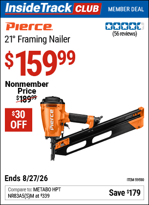 www.hfqpdb.com - PIERCE 21&deg; FRAMING NAILER Lot No. 59580