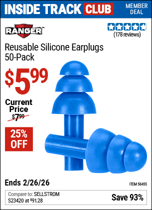 www.hfqpdb.com - RANGER REUSABLE SILICONE EARPLUGS, 50-PACK Lot No. 58455