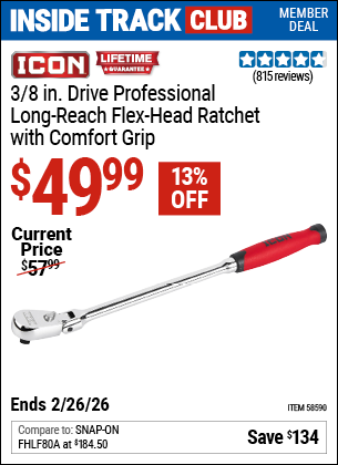 Harbor Freight ICON 3/8 IN. DRIVE PROFESSIONAL LONG-REACH FLEX-HEAD RATCHET WITH COMFORT GRIP coupon