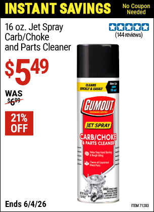 www.hfqpdb.com - GUMOUT 16 OZ. JET SPRAY CARB/CHOKE AND PARTS CLEANER Lot No. 71283