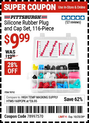 www.hfqpdb.com - PITTSBURGH SILICONE RUBBER PLUG AND CAP SET, 116-PIECE Lot No. 70792
