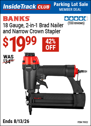 www.hfqpdb.com - BANKS 18 GAUGE, 2-IN-1 BRAD NAILER AND NARROW CROWN STAPLER Lot No. 70922