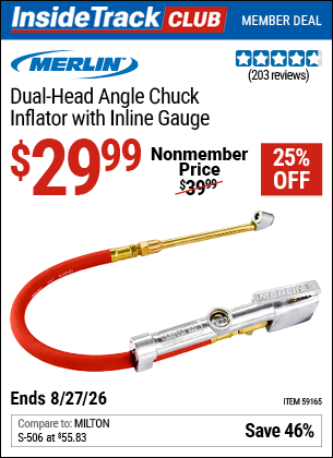 www.hfqpdb.com - MERLIN DUAL-HEAD ANGLE CHUCK INFLATOR WITH INLINE GAUGE Lot No. 59165