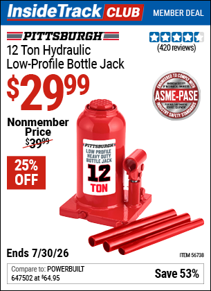 www.hfqpdb.com - PITTSBURGH 12 TON HYDRAULIC LOW-PROFILE BOTTLE JACK Lot No. 56738