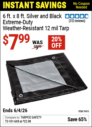 www.hfqpdb.com - 6 FT. X 8 FT. SILVER AND BLACK EXTREME-DUTY WEATHER-RESISTANT 12 MIL TARP Lot No. 70915