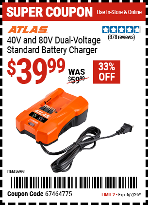 www.hfqpdb.com - ATLAS 40V AND 80V DUAL-VOLTAGE STANDARD BATTERY CHARGER Lot No. 56993