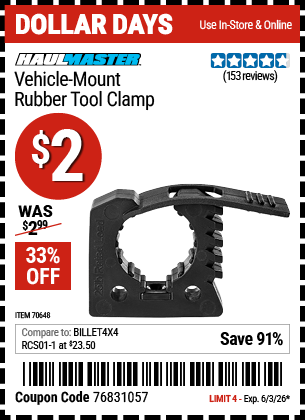 www.hfqpdb.com - HAUL-MASTER VEHICLE-MOUNT RUBBER TOOL CLAMP Lot No. 70648