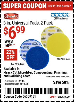 www.hfqpdb.com - GRANT'S 3 IN. UNIVERSAL PAD, 2-PACK Lot No. 70842/70903/70904/70905