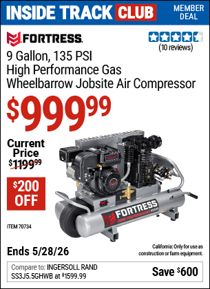 www.hfqpdb.com - FORTRESS 9 GALLON, 135 PSI HIGH PERFORMANCE GAS WHEELBARROW JOBSITE AIR COMPRESSOR Lot No. 70734