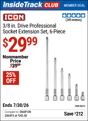 www.hfqpdb.com - ICON 3/8 IN. DRIVE PROFESSIONAL SOCKET EXTENSION SET, 6-PIECE Lot No. 58274