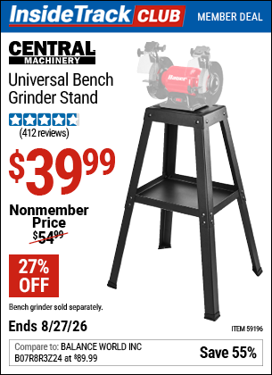 www.hfqpdb.com - CENTRAL MACHINERY UNIVERSAL BENCH GRINDER STAND Lot No. 59196