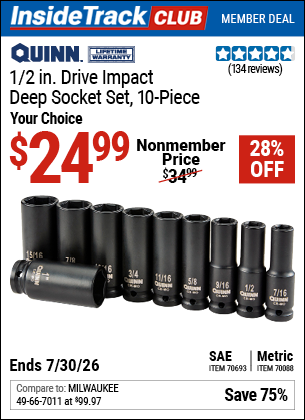 www.hfqpdb.com - QUINN 1/2 IN. DRIVE IMPACT DEEP SOCKET SET, 10-PIECE Lot No. 70088/70693