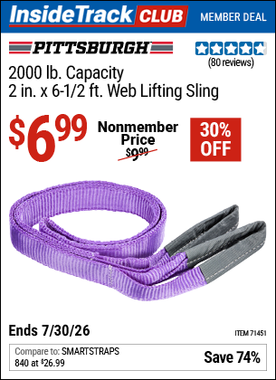 www.hfqpdb.com - PITTSBURGH 2 IN. X 6-1/2 FT., 2000 LB. CAPACITY WEB LIFTING SLING, PURPLE Lot No. 71451