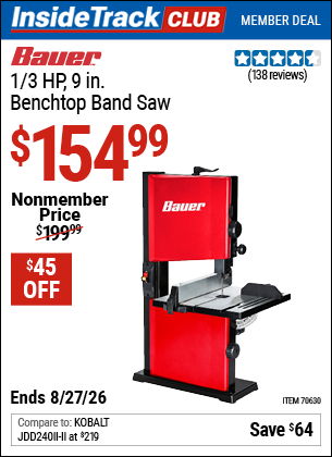 www.hfqpdb.com - BAUER 1/3 HP, 9 IN. BENCHTOP BAND SAW Lot No. 70630