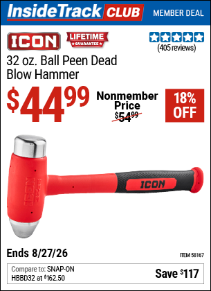 www.hfqpdb.com - ICON 32 OZ. BALL PEEN DEAD BLOW HAMMER Lot No. 58167