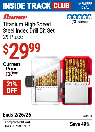 www.hfqpdb.com - BAUER TITANIUM HIGH-SPEED STEEL INDEX DRILL BIT SET, 29-PIECE Lot No. 59778