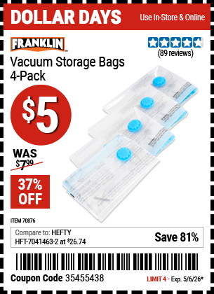 www.hfqpdb.com - FRANKLIN VACUUM STORAGE BAGS, 4-PACK Lot No. 70876