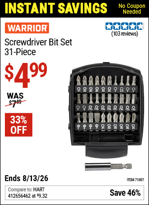 www.hfqpdb.com - WARRIOR SCREWDRIVER BIT SET, 31-PIECE Lot No. 71087