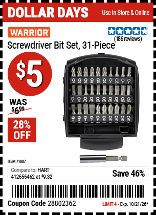 www.hfqpdb.com - WARRIOR SCREWDRIVER BIT SET, 31-PIECE Lot No. 71087