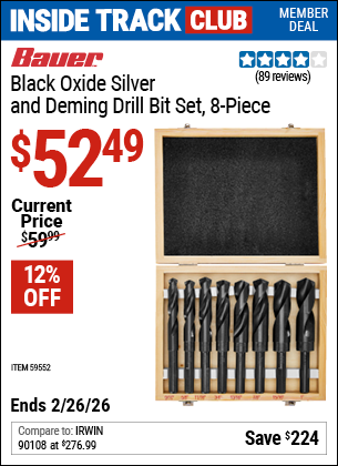 www.hfqpdb.com - BAUER BLACK OXIDE SILVER AND DEMING DRILL BIT SET, 8-PIECE Lot No. 59552