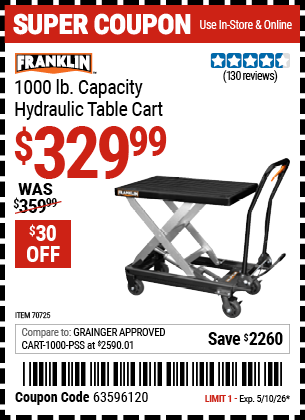 www.hfqpdb.com - FRANKLIN 1000 LB. CAPACITY HYDRAULIC TABLE CART Lot No. 70725