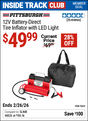 www.hfqpdb.com - PITTSBURGH 12V BATTERY-DIRECT TIRE INFLATOR WITH LED LIGHT Lot No. 70635