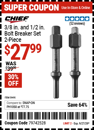 www.hfqpdb.com - CHIEF 3/8 IN. AND 1/2 IN. BOLT BREAKER SET, 2-PIECE Lot No. 59495