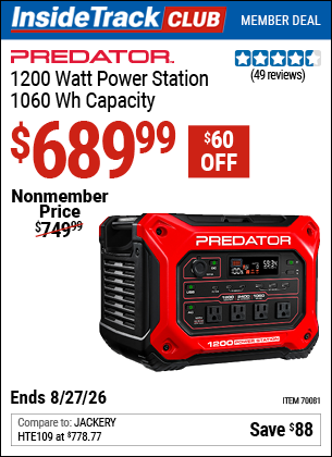 www.hfqpdb.com - PREDATOR 1200 WATT POWER STATION, 1060 WH CAPACITY Lot No. 70081