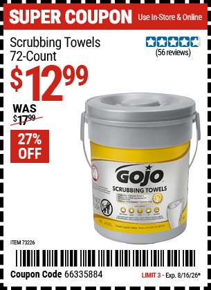 www.hfqpdb.com - GOJO SCRUBBING TOWELS, 72-COUNT Lot No. 73226