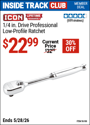 www.hfqpdb.com - ICON 1/4 IN. DRIVE PROFESSIONAL LOW-PROFILE RATCHET Lot No. 56188
