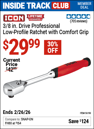 Harbor Freight ICON 3/8 IN. DRIVE PROFESSIONAL LOW-PROFILE RATCHET WITH COMFORT GRIP coupon
