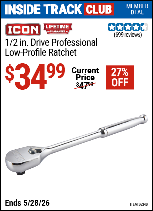 www.hfqpdb.com - ICON 1/2 IN. DRIVE PROFESSIONAL LOW-PROFILE RATCHET Lot No. 56340