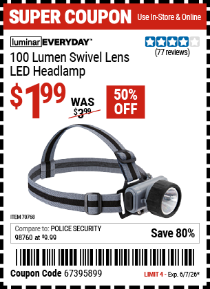 www.hfqpdb.com - LUMINAR EVERYDAY 100 LUMEN SWIVEL LENS LED HEADLAMP Lot No. 70768
