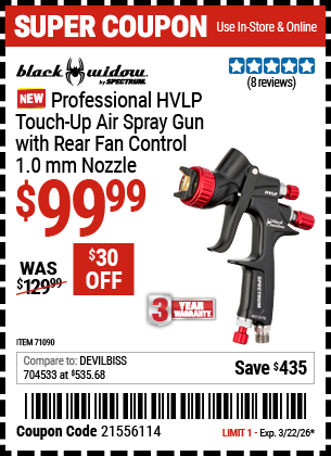 www.hfqpdb.com - BLACK WIDOW BY SPECTRUM PROFESSIONAL HVLP TOUCH-UP AIR SPRAY GUN WITH REAR FAN CONTROL, 1.0 MM NOZZLE Lot No. 71090