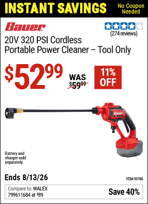 www.hfqpdb.com - BAUER 20V CORDLESS PORTABLE POWER CLEANER - TOOL ONLY Lot No. 59788