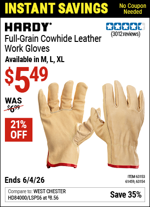 www.hfqpdb.com - HARDY FULL-GRAIN COWHIDE LEATHER WORK GLOVES Lot No. 61459/63153/63154