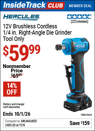 www.hfqpdb.com - HERCULES 12V BRUSHLESS CORDLESS, 1/4 IN. RIGHT-ANGLE DIE GRINDER Lot No. 59610