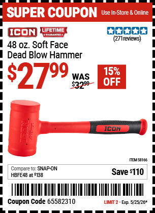 www.hfqpdb.com - ICON 48 OZ. SOFT FACE DEAD BLOW HAMMER Lot No. 58166