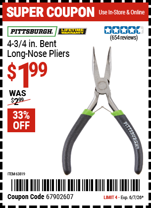www.hfqpdb.com - PITTSBURGH 4-3/4 IN. BENT LONG-NOSE PLIERS Lot No. 63819