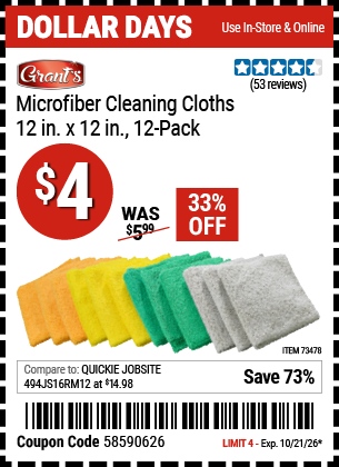 www.hfqpdb.com - GRANT'S MICROFIBER CLEANING CLOTHS 12 IN. X 12 IN., 12-PACK Lot No. 63362/63357
