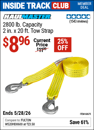 www.hfqpdb.com - HAUL-MASTER 2800 LB. CAPACITY, 2 IN. X 20 FT. TOW STRAP Lot No. 60675/56889