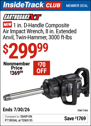 www.hfqpdb.com - EARTHQUAKE XT 1 IN. D-HANDLE COMPOSITE AIR IMPACT WRENCH, 8 IN. EXTENDED ANVIL , TWIN-HAMMER, 3000 FT-LBS Lot No. 71063