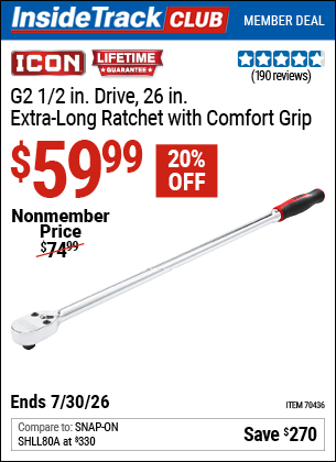 www.hfqpdb.com - ICON G2 1/2 IN. DRIVE, 26 IN. EXTRA-LONG RATCHET WITH COMFORT GRIP Lot No. 70436