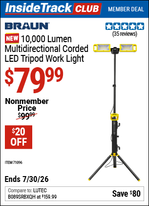 www.hfqpdb.com - BRAUN 10,000 LUMEN MULTIDIRECTIONAL CORDED LED TRIPOD WORK LIGHT Lot No. 71096