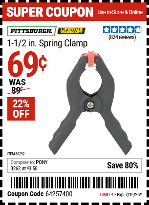 www.hfqpdb.com - PITTSBURGH 1-1/2 IN. SPRING CLAMP Lot No. 69292