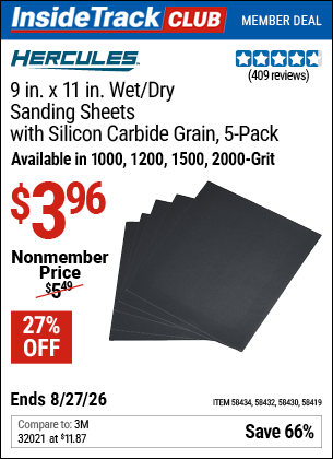 www.hfqpdb.com - HERCULES 9 IN. X 11 IN. WET/DRY SANDING SHEETS WITH SILICON CARBIDE GRAIN, 5-PACK Lot No. 58419/58434/58432/58430
