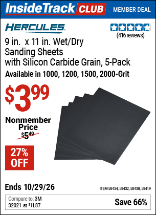 www.hfqpdb.com - HERCULES 9 IN. X 11 IN. WET/DRY SANDING SHEETS WITH SILICON CARBIDE GRAIN, 5-PACK Lot No. 58419/58434/58432/58430