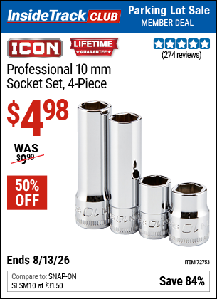 www.hfqpdb.com - ICON PROFESSIONAL 10 MM SOCKET SET, 4-PIECE Lot No. 72753